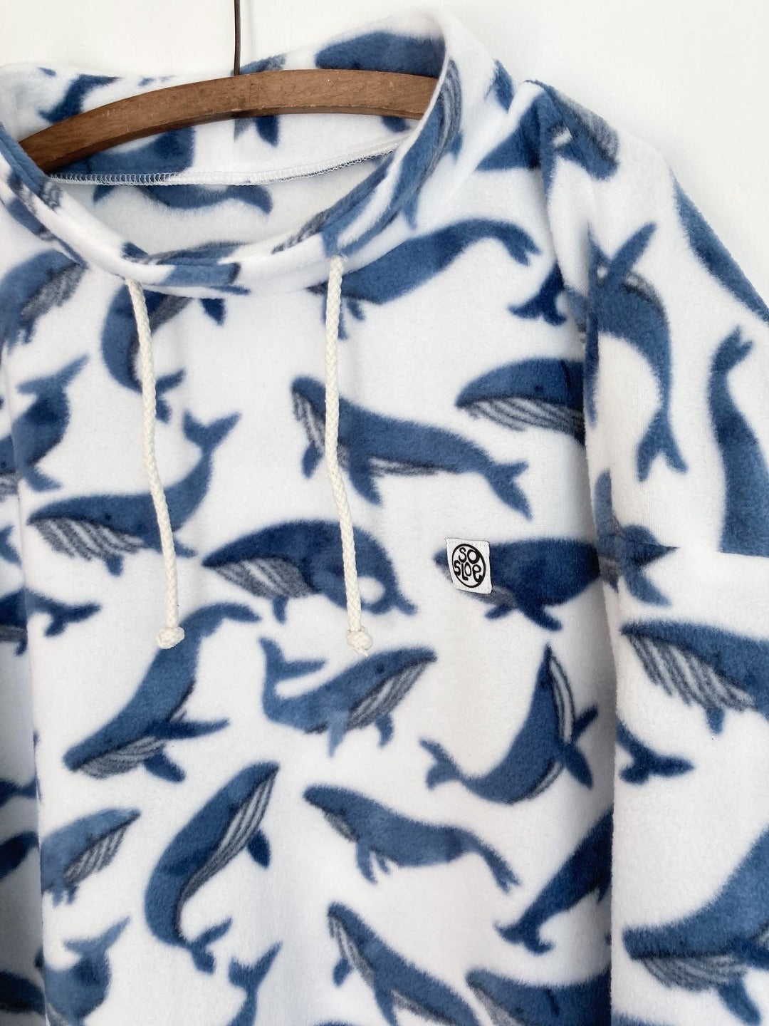 Blue and white whale fleece pullover 